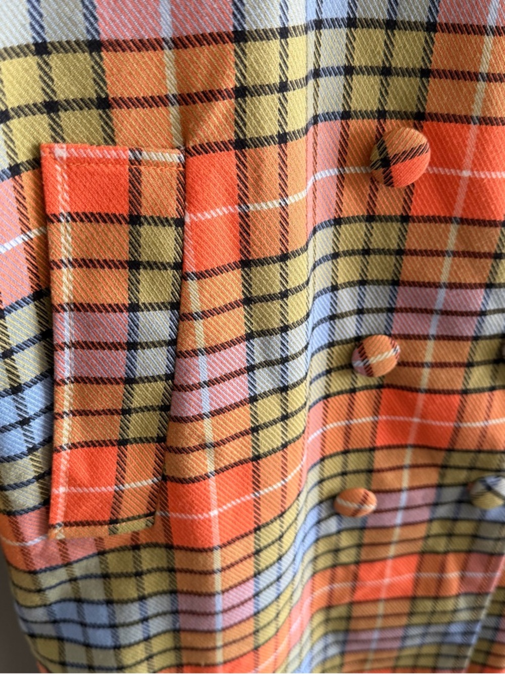 Hilary MacMillan Plaid Belted Trench Coat in Orange & Blue - Picture 9 of 16